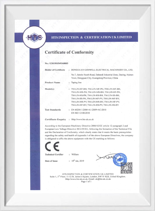 CE certifikát - páskovací stroj